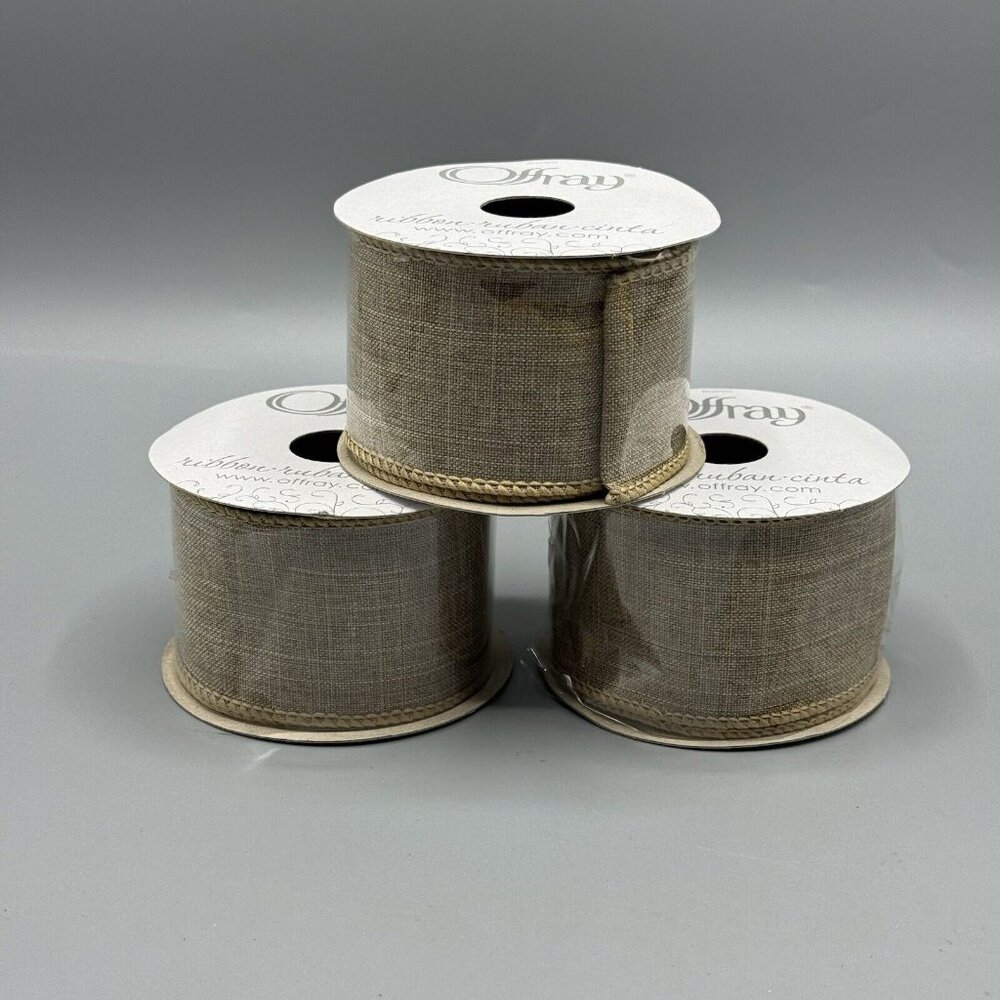Offray Lot Of 3 Linen Ribbon 825 NATURAL Brown 2in X 9ft NEW